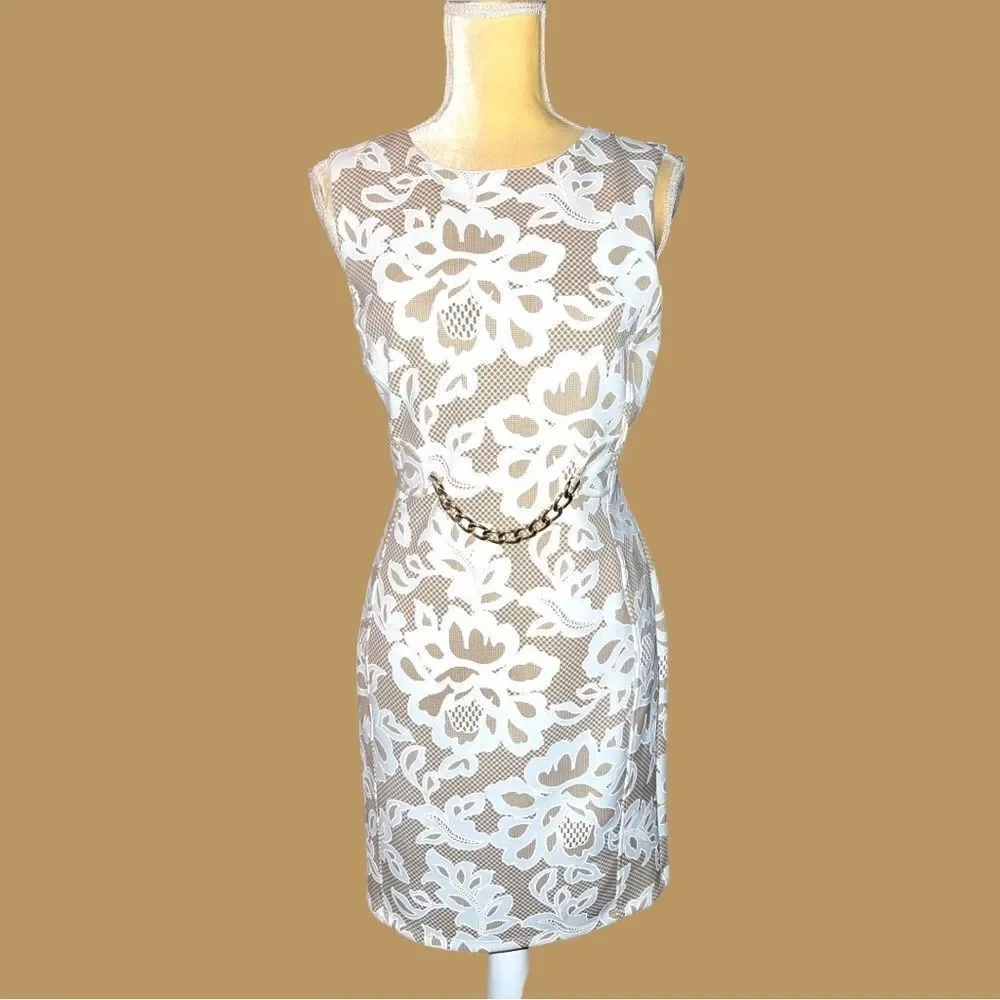 Enfocus brand beige dress with cream lace design overlay! New - Picture 7 of 12